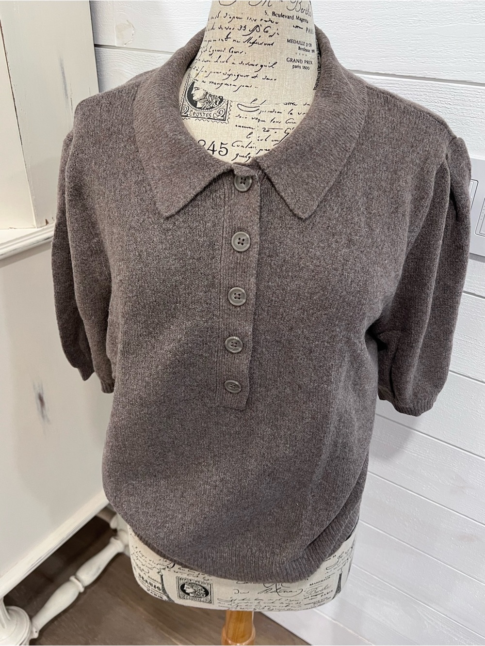 a new day Dark Brown Button Polo Cardigan - 2X